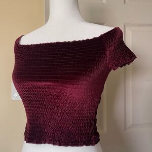 Burgundy Off-Shoulder Velvet Top - Light before Dark brand